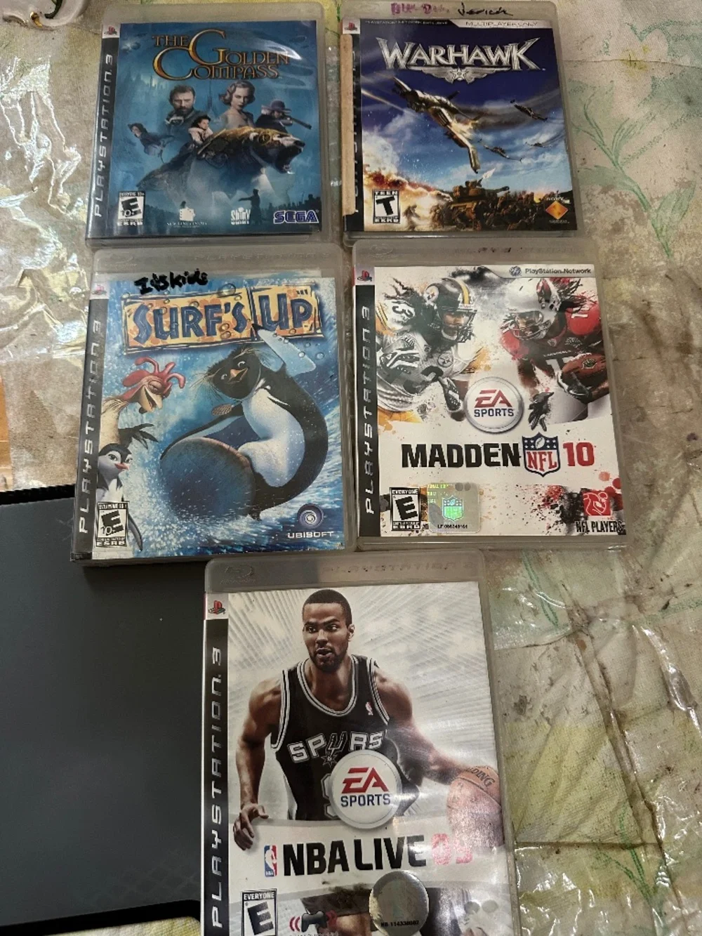 Lot of 5 PS3 Games Golden Compass Warhawk Surf's Up Madden 10 NBA Live 09